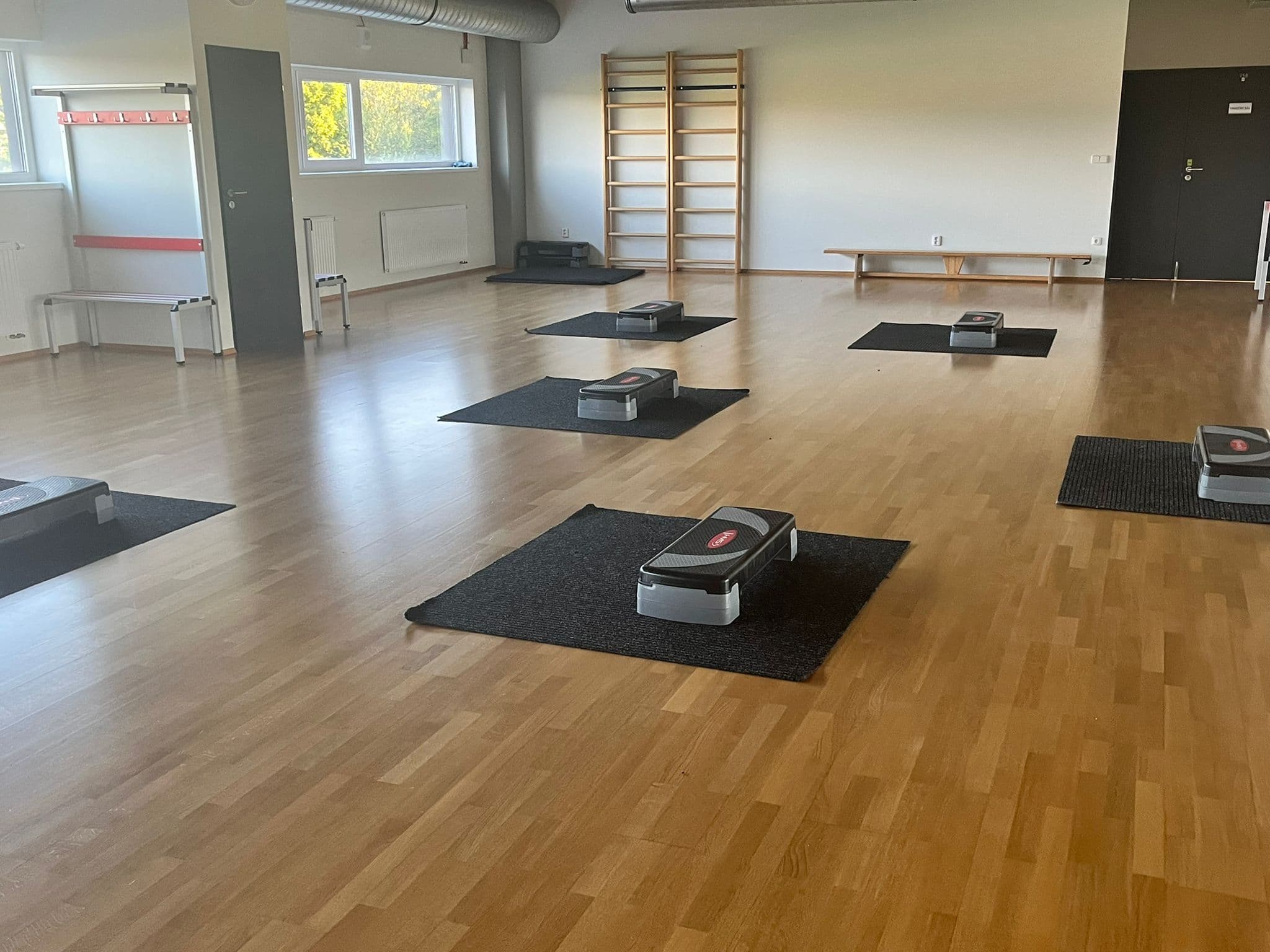 Interiér s pomůcky na cvičení ve studiu V-Stepfit